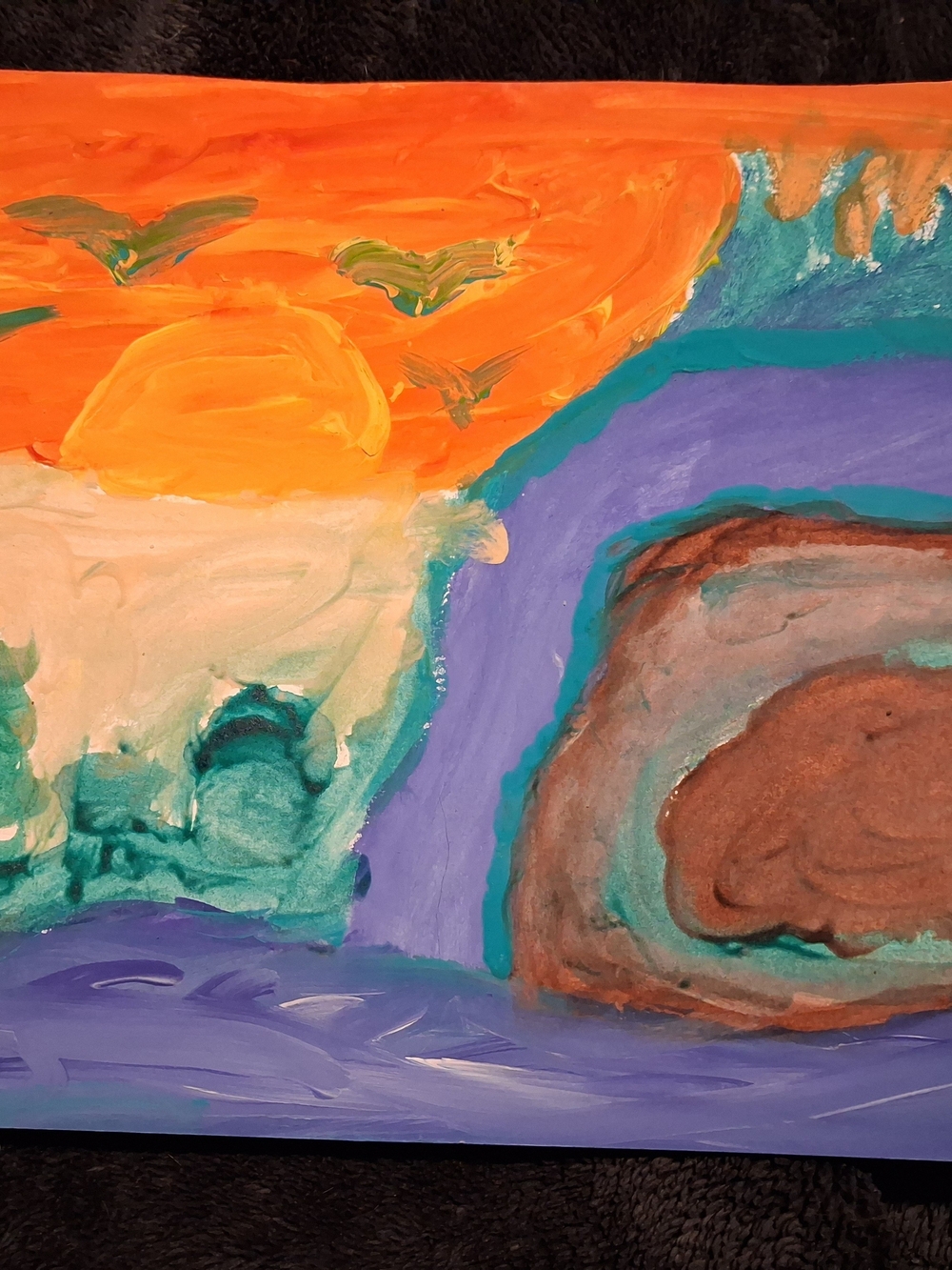 Hand Crafted Vibrant Sunset Seascape - Orange, Purple, Teal
